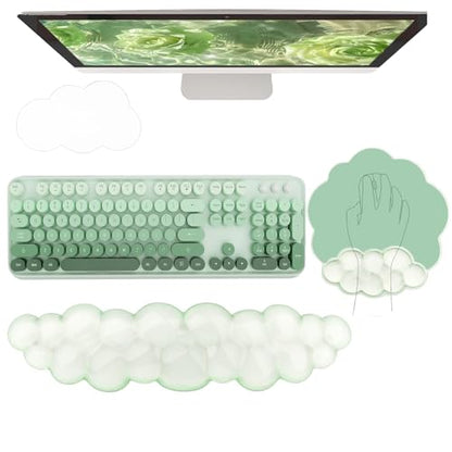Gel Cloud Wrist Rest Keyboard Clear Green Mouse Pad with Wrist Rest Set 3PCS Ergonomic Cool Keyboard Wrist Pad Cute Acrylic Coaster Non-Slip Base Cute Transparent Mouse Wrist Pad Support for Computer - color: 3pcs Gel Green