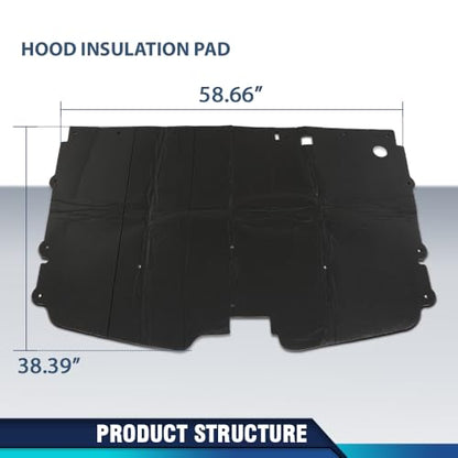 PIT66 Hood Insulation Pad 1/2" with Clips Compatible with Chevy GMC C1500 C2500 C3500 and Suburban 1988-1998 - style: 1988-1998 Chevy/GMC