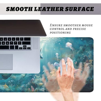 Water Dragon Gaming Mouse Pad Ocean Underwater World Dragon Extended Mousepad Waterproof Stitched Edges Rubber Base Non-Slip Deskpad Computer Keyboard Mat 31.5"x11.8" - color: Water Dragon, size: 31.5L x 31.5W inches