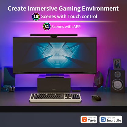RGB Monitor Light Bar, 16.54'' USB LED Desk Lamp,Home Office Gaming | No Glare Eye-Care Dual Light Reading Screen Lamp,Ra95 Computer Lamp Work with Alexa and Google Assistant - style: RGB Backlight
