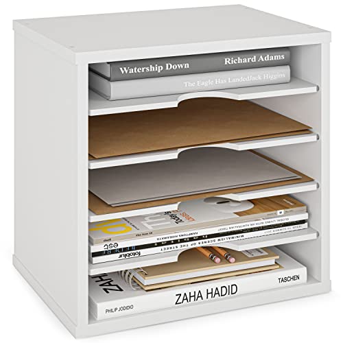 Ballucci File Organizer Paper Sorter, 5 Tier Adjustable Shelves Office Desk Organizer, 13 5/8" x 9 1/4" x 12", White - color: White