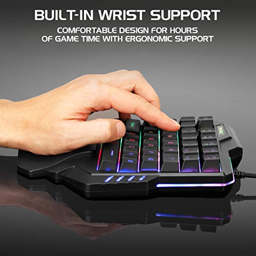 ENHANCE Gaming Keypad One Handed Gaming Keyboard - 7 Color LED Backlit, Programmable Keys, Ergonomic Wrist Pad and Braided USB Cable - Small Keyboard Great for FPS Games