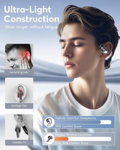 Ultra Open Ear Headphones, Over Ear Bluetooth Bone Conduction Earbuds | Bluetooth 6.1, LED Digital Display, 60H Playtime, IP55 Waterproof, Secure Earhooks for Running, Cycling & Workout - color: Obsidian Silver Black