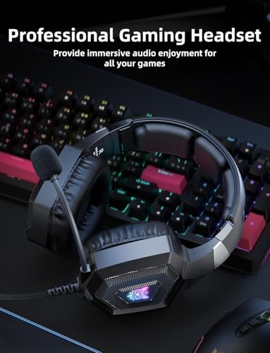 Gaming Headset with Microphone, Gaming Headphones Compatible for PS4 PS5 Xbox PC with RGB Lights, PlayStation Headset with Noise Reduction 7.1 Surround Sound Over-Ear and Wired 3.5mm Jack (Black) - color: Black