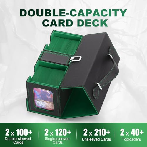 MTG Card Storage Box, 3 In 1 Graded Carrying Deck Box, 2PCS Commander Deck Boxes with Dice Tray, Removable Box Lid with Handle Black/Green - color: Black/Green, size: 3 IN 1 + Handle