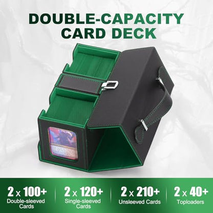 MTG Card Storage Box, 3 In 1 Graded Carrying Deck Box, 2PCS Commander Deck Boxes with Dice Tray, Removable Box Lid with Handle Black/Green - color: Black/Green, size: 3 IN 1 + Handle