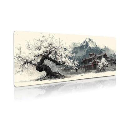 Extended Gaming Mouse Pad, Large Mouse Mat 3 mm Nature Rubber Base Mousepad with Stitched Edges, Non-Slip Desk Mat for Office Home Great Gift 31.5x11.8 Inch (Japanese Ink 4) - color: Japanese Ink 4