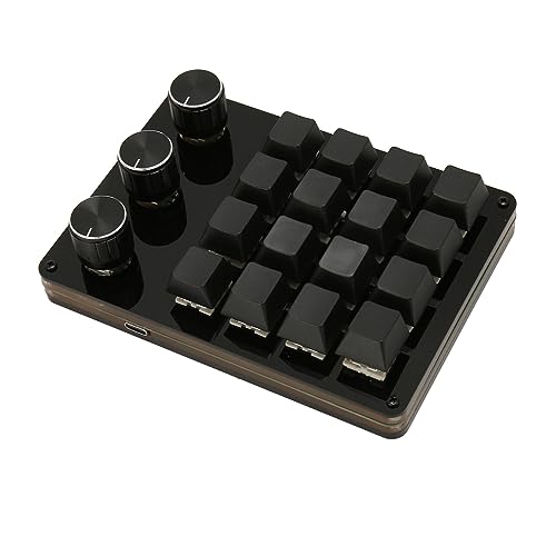 One Handed Macro Programmable Keypad, USB Mini 16 Keys 3 Knobs Hotswap Mechanical Gaming Keyboard with Blue Switch, for Gaming, Office