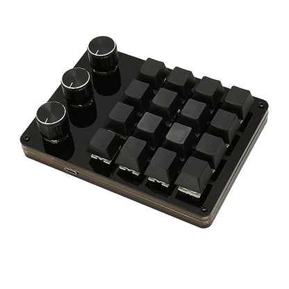 One Handed Macro Programmable Keypad, USB Mini 16 Keys 3 Knobs Hotswap Mechanical Gaming Keyboard with Blue Switch, for Gaming, Office