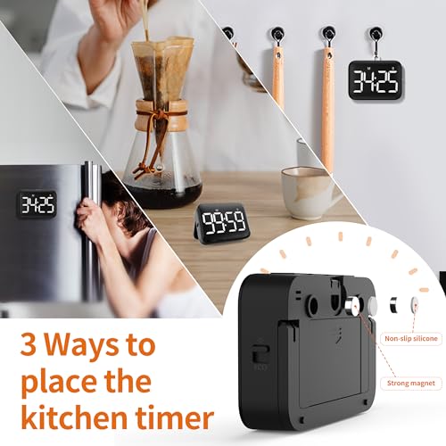 VOCOO Magnetic Kitchen Timer for Cooking with Count Up Countdown, Digital Timer Battery Powered with Large Display, 2 Brightness and Volume Levels for Classroom, Teacher, Kids (Dark Black) - color: Dark Black