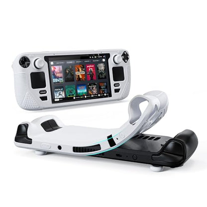 Syntech Protective Silicone Case for Steam Deck OLED & LCD - Grayish White | Upgraded Zero-Gap Fit Fixes Edge Sagging, All-Round Shock Absorption, Non-Slip Grips & Complimentary Thumb Caps Included - color: Grayish White