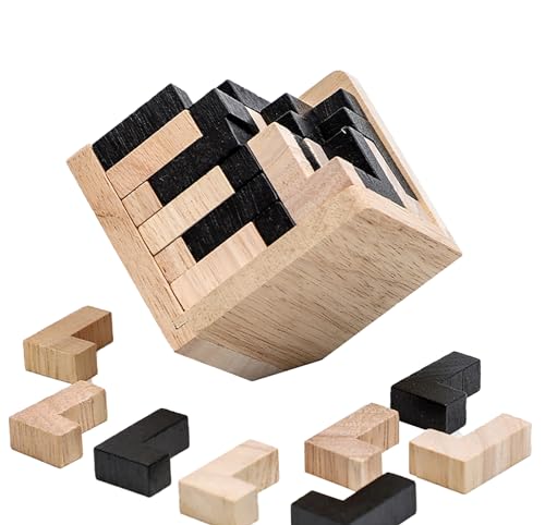 Wooden Brain Teaser Puzzle Cube Wooden Puzzles T-shaped Jigsaw Logic Puzzle Educational Toy for Kids and Adults by AHYUAN (L Shape Black and Natural) - color: L Shape Black and Natural