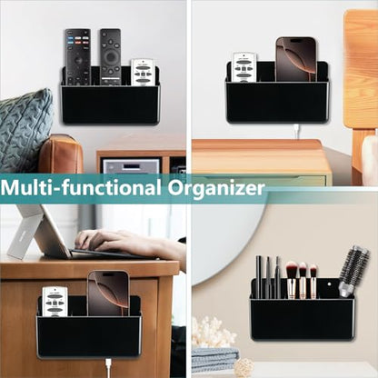 3 Slot Remote Control Holder, TV Remote Holder Wall Pen Storage Accessories for Home Office School (Black) - color: Black