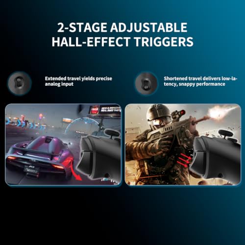 RALAN HD-151D Wireless PC Controller with Hall Effect Joysticks & Triggers, 1300mAh Battery & Custom RGB Lighting, 1000Hz Polling Rate, 2.4G/Bluetooth/USB-C, 3.5mm Audio Jack, 4 Onboard Profiles, Remappable Back Buttons Compatible with PC/Switch/Steam/And