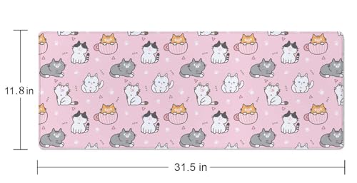 Gaming Mouse Pad Large Desk Mat,Cartoon Cat Mouse Pad Gaming Desk Pad,31.5 x 11.8 Keyboard Pad Minimalist Mouse Pads for Desk,Extended Mouse Mat Mousepad with Non-Slip Base and Stitched Edge - color: Cartoon Cat