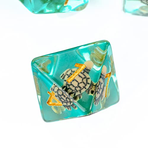 Cusdie 7-Die DND Dice, Polyhedral Dice Set Filled with Animal, for Role Playing Game D&D Dice (Brown Turtle) - color: Brown Turtle