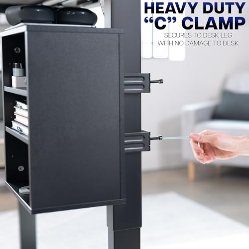 VIVO Black Clamp-on Desk Leg Shelving Unit, Storage Shelves, DESK-SHELF3CL | Multi-Level Storage, Office Accessory Holder for Supplies, Gaming Devices, and More, Workstation Organizer