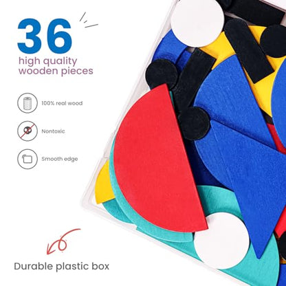 LiKee Wooden Shape Puzzle, 36 Blocks & 60 Cards, Montessori Toy for Kids 3+