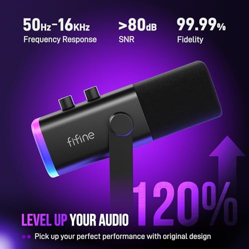 FIFINE XLR/USB Microphone Set with Gaming Audio Mixer, Metal Sturdy Mic Arm Stand, Over-Ear Wired Headphone for Streaming, Podcast, Recording