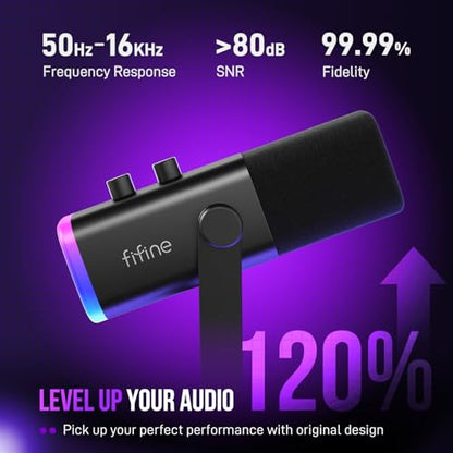 FIFINE XLR/USB Microphone Set with Gaming Audio Mixer, Metal Sturdy Mic Arm Stand, Over-Ear Wired Headphone for Streaming, Podcast, Recording
