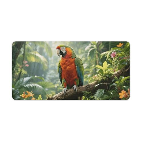 Waterproof Desk Pad Mouse Mat 24x12 Large Non-Slip Rubber Base Smooth Surface for Gaming Office Foldable Portable Rainforest Parrot Desk Protector for Laptop Keyboard Accessories
