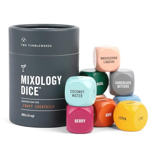 Two Tumbleweeds Mixology Dice - Set of 9 Dice to Inspire Craft Cocktails & Mocktails with Recipe Booklet - Unique Gift for Kitchen or Bar