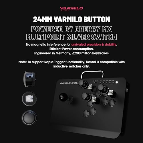 Varmilo Kassai Arcade Fight Stick Rapid Trigger Tournament Grade Controller for Fighting Games Two Versions Standard PC Only or Pro Compatible with PC PS4 PS5 Switch1 Switch2 (Lunar Silver, Standard (PC))