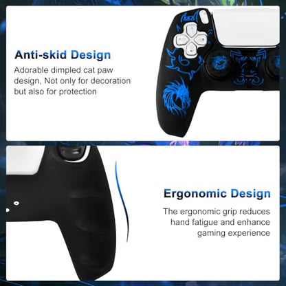 PS5 Controller Silicone Cover with Laser-Engraved Dragon Design - Non-Slip Grip Skin + 2 Dragon Thumbstick Caps | Stylish Protective Case for PlayStation 5 Controller - color: Lightning Dragon Blue