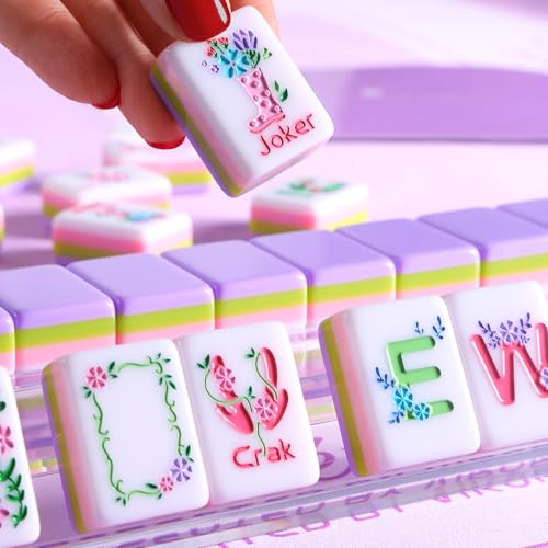 American Mahjong Set Complete, 160 Purple 4-Layer American Mahjong Tiles with Tile Bag, Storage Box & 4 Dice, Mahjong Game Set, Mah Jongg Set American, Travel Mahjong Tile Set for Western Mahjong - color: Purple-4