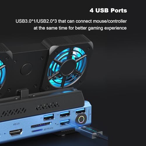 Zunate 9 in1 USB C Docking Station with Dual Cooling Fans, 4K 60Hz HDMI, 100W PD, Gigabit Ethernet, 6 USB Ports, Foldable Stand for Handheld Consoles