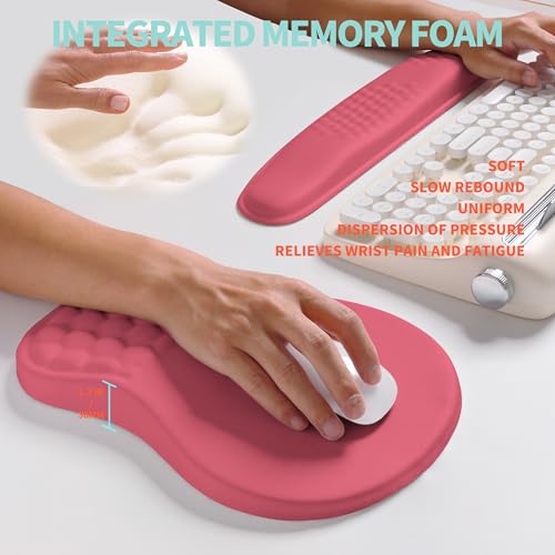 2-in-1 Ergonomic Set, Wave Rise Keyboard Wrist Rest and Massage Bulge Slope Mouse Pad Wrist Support, Cushion Memory Foam Integrated to Relieve Wrist Pain, Muskmelon Pink - color: Muskmelon Pink