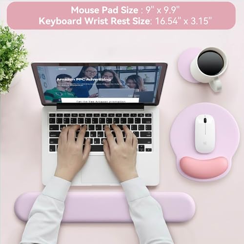 Mouse Pad with Keyboard Wrist Rest,Ergonomic Mouse Pad Wrist Support PU Base with Coaster,Mousepad with Nonslip Base for Computer Laptop Keyboard Home&Office - color: D-Pink