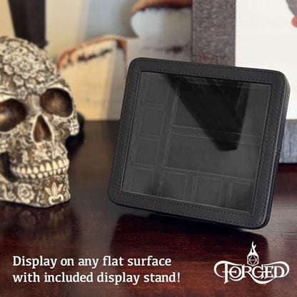 Forged Dice Co. RPG Character Shrine Display Case for Dice and DND Miniatures - Includes Travel Dice Tray and Display Lid - Compatible with Dungeons and Dragons Dice and Miniatures - Black - color: Black
