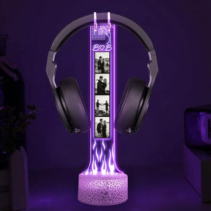 Custom Couple Photo Headphone Holder, Personalized Led Headphone, Headset Holder Gift for Him, Valentine's Day Gifts for Couple, Custom Gift for Gamers, Boyfriend Gifts, Couple Photo - color: 15