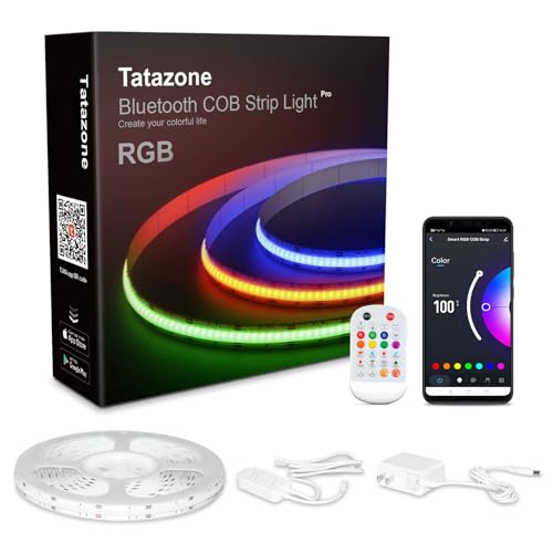 Tatazone 9.84ft Bluetooth RGB COB Led Strip Lights with Remote, Dimmable Smart App Led COB Light Strip, Color Changing Music Sync, Indoor RGB Led Lights Bedroom, Home Decor, Party - size: 9.84ft