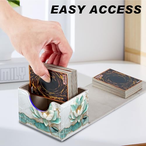 DEGDFSGR Card Game Storage Box for TCG MTG Deck Box Organizer Trading Card Case Commander Deck Box Magnetic Closure Creative Pattern Up to 200 Cards, Azure Water Lily Lotus Flower - color: Azure Water Lily Lotus Flower