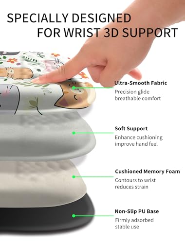 Hokafenle Ergonomic Wrist-Hugging Mouse Pad Wrist Support, U-Shaped Holding Wrist Rest Mousepad for Carpal Tunnel Pain Relief with Cushioned Memory Foam Slope Massage Bulge (10.2x8.3 in,Cute Cat) - color: Cute Cat