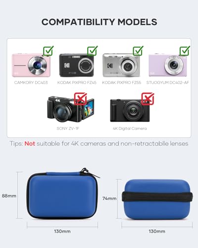 Camera EVA Case Compatible for KODAK PIXPRO FZ45-BK/FZ55 | Compatible With CAMKORY & STUOGYUM DC402-AF, Dual-Layer Shock Protection, Built-In SD Card Slots, Inner Mesh Pocket, Blue - color: Blue