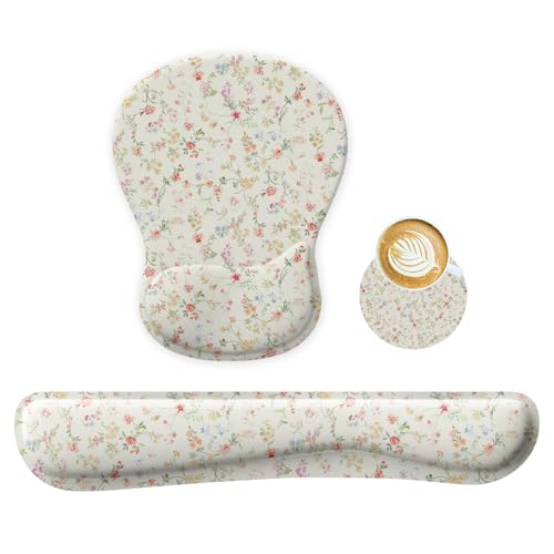 Wrist Rest Support for Mouse Pad Keyboard Set Circle Coaster Gaming Mouse Pad Ergonomic Gel Memory Foam Set for Computer, Laptop, Office, Pain Relief, Comfortably Typing Flowers KM-39 - color: Km-39