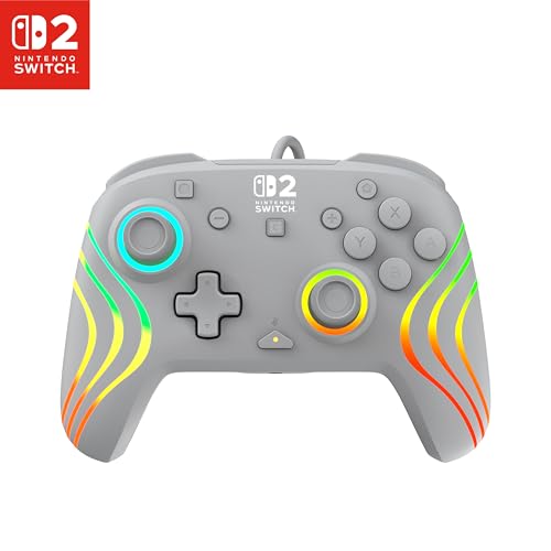 Turtle Beach Afterglow Wave Wired RGB Gaming Controller, Nintendo Switch 2 | Switch Lite, OLED, Hall-Effect Thumbsticks, 2 Mappable Back Buttons, Audio Controls, C-Button for GameChat, RGB Lights, Grey - color: Gray