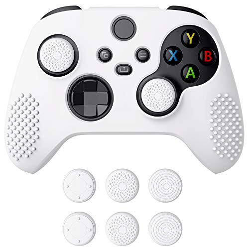 eXtremeRate PlayVital White 3D Studded Edition Anti-slip Silicone Cover Skin for Xbox Series X/S Controller, Soft Rubber Case Protector for Xbox Core Wireless Controller with 6 White Thumb Grip Caps - color: White