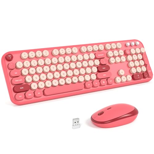 KNOWSQT Wireless Keyboard and Mouse Combo - Lovely Red 2.4G Full-Sized Colorful Keyboards, Round Keycap USB Dongle Plug Play Cute Keyboards for Windows, Laptop, PC, Desktop, Mac - color: Lovely Red