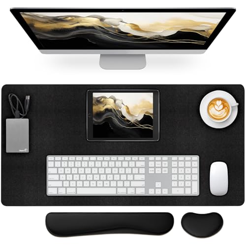 Desk Pad Mat Set,3-in-1Large Mouse Pads with Wrist Rest and Keyboard Pad, Desk Mats for Keyboards and Mouses, Ergonomic Keyboard and Mouse Mat Set for Office Home(Black Grey,31.5" x 15.7") - color: Black Grey - Wrist Rest, size: 31.5" x 15.7"