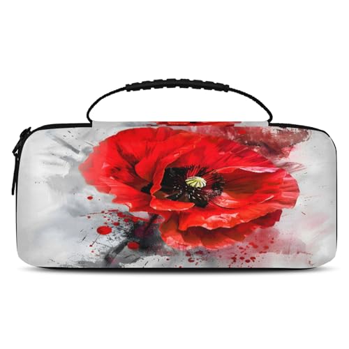 Adornori Red Flower Poppy Floral Carry Case Compatible with Nintendo Switch 2, with 20 Games Cartridges, Portable Travel Carrying Case Pouch for Accessories & Game Cards - color: Multicolor 11
