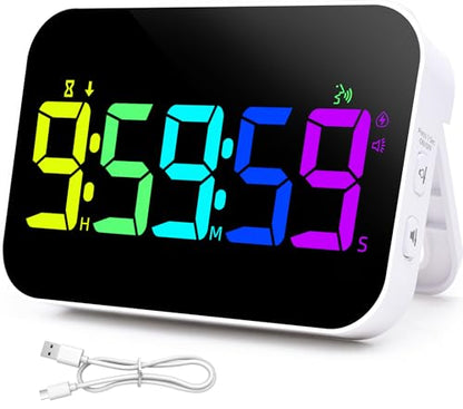 Kitchen Timer for Cooking, Rechargeable Digital Magnetic Timer with Large LED Display, Loud Alarm, Sound Countdown, 4 Volume Levels and 3 Brightness for Classroom, Study (RGB) - color: Rgb