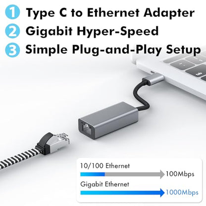 Cyberguys USB C to Ethernet Adapter, Plug and Play Ethernet Adapter, 1Gbps Gigabit RJ45 to Type-C (Thunderbolt 4/3 Compatible) Network Dongle, Compatible for MacBook Pro/Air, iPhone 16 Pro/Max, iPad - style: USB C to Ethernet Adapter