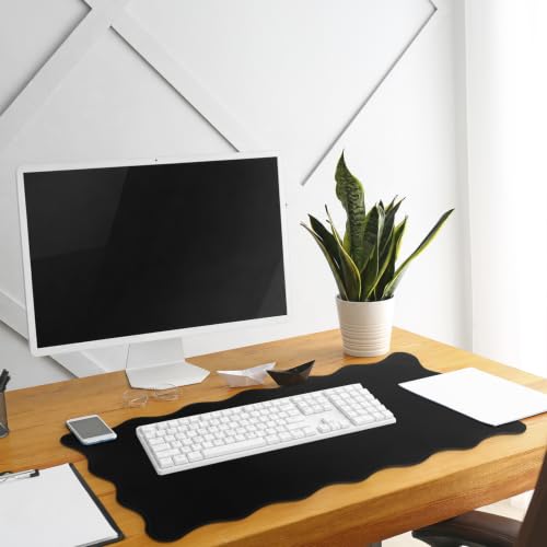 Hahafelt Scalloped Desk Mat Large Desk Pad Cute Coquette Table Mat Back to School Preppy Table Make up Pad Nonslip Graduation Gift with Stitching Waterproof Gaming(Black,31.5 x 15.8 Inches) - color: Black, size: 31.5 x 15.8 Inches