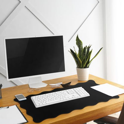Hahafelt Scalloped Desk Mat Large Desk Pad Cute Coquette Table Mat Back to School Preppy Table Make up Pad Nonslip Graduation Gift with Stitching Waterproof Gaming(Black,31.5 x 15.8 Inches) - color: Black, size: 31.5 x 15.8 Inches