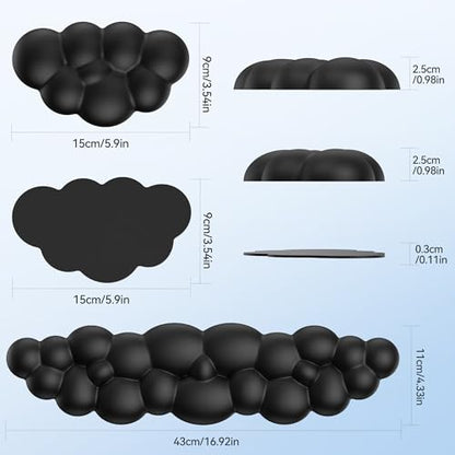 TECKNET Cloud Keyboard Wrist Rest Set, Cloud Wrist Rest with Non-Slip Base, PU Leather Wrist Pad for Keyboard with Ergonomic Memory Foam for Computer Laptop Office Gaming and Pain Relief, Black - color: Black
