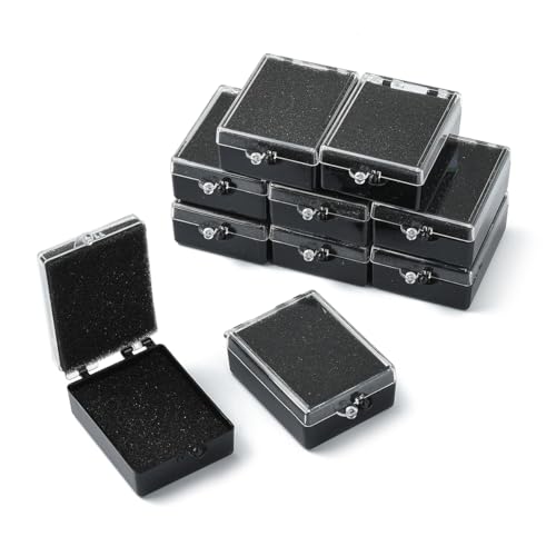 10Pcs Black Plastic Display and Storage Boxes, 2.62x1.71x0.89 Inch Small Organizer Case with Protective Sponge for Necklace Medal Bracelet
